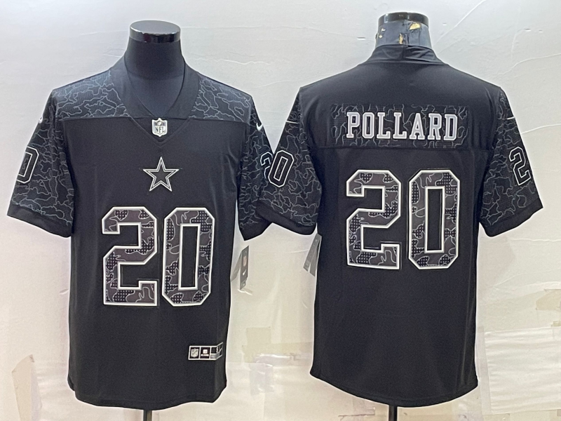 Men's Dallas Cowboys #20 Tony Pollard Black Reflective Limited Stitched Football Jersey Men's Dallas Cowboys #20 Tony Pollard Black Reflective Limited Stitched Football Jersey